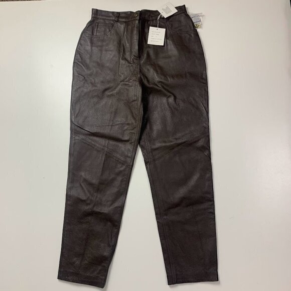 NWT Vintage Leather Pant Trouser Spiegel High Waist Brown Chocolate Neutral Y2K - Picture 1 of 16